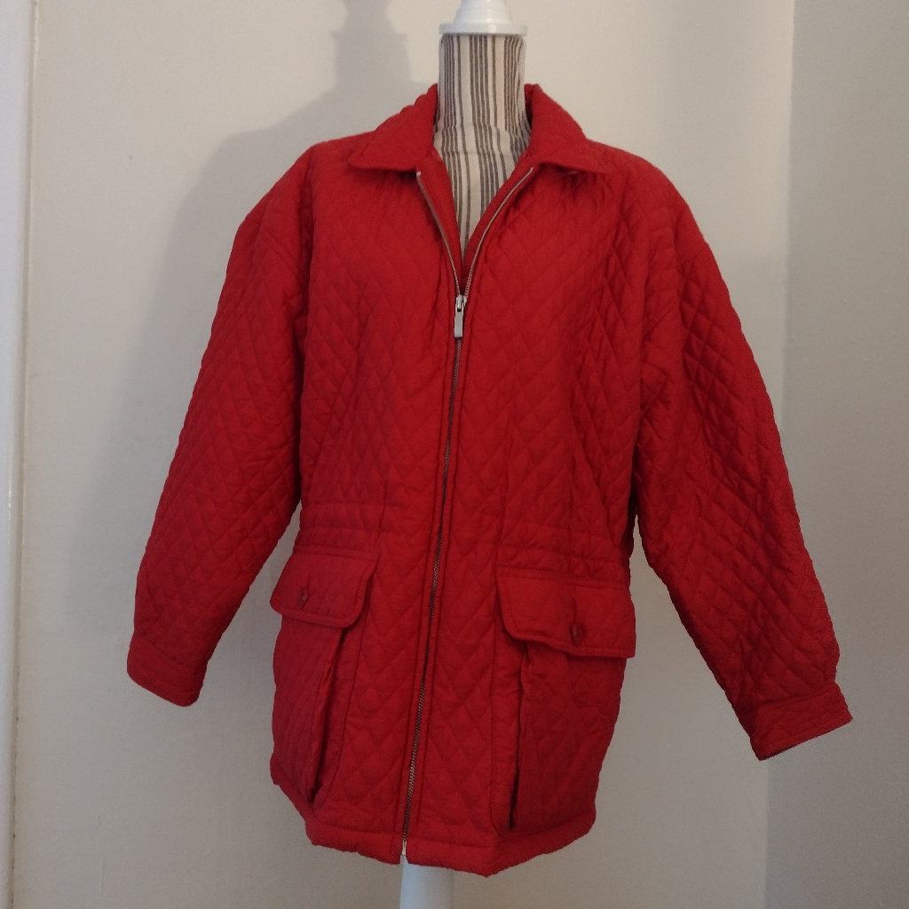 Express Vintage Red Quilted Full Zip Winter Coat Lined & Filled Oversized